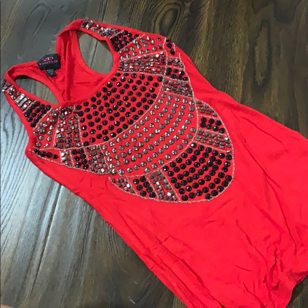 Bebe racer back tank with embellishments